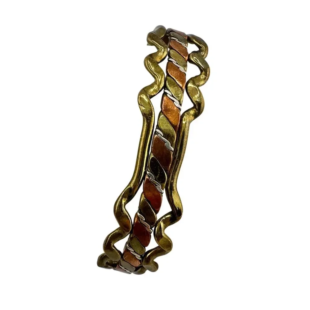 Vintage Boho 1970s Mixed Metal Copper Brass Wave Handmade 7